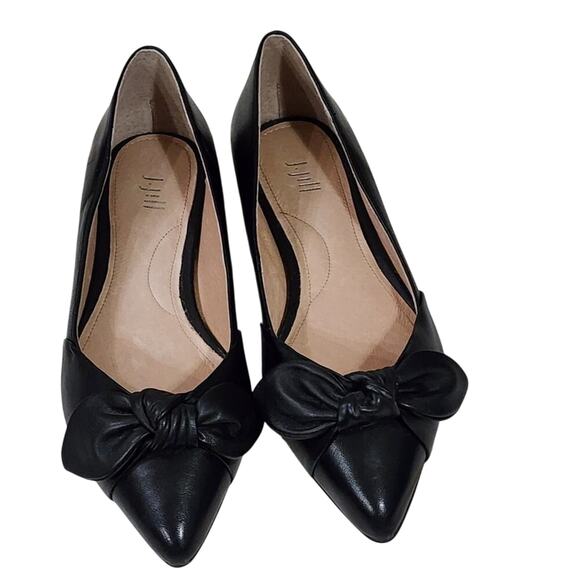 J Jill Black Leather Bow Pointed Toe Flats Shoes Women's Size 6 - Picture 1 of 10